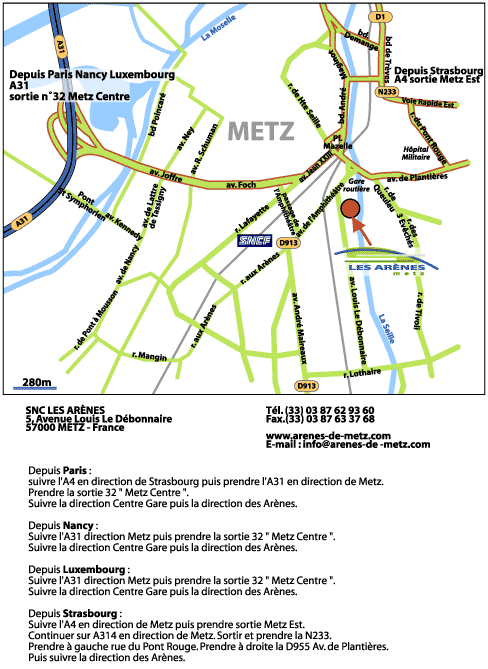 Plan d'accès aux Arènes
